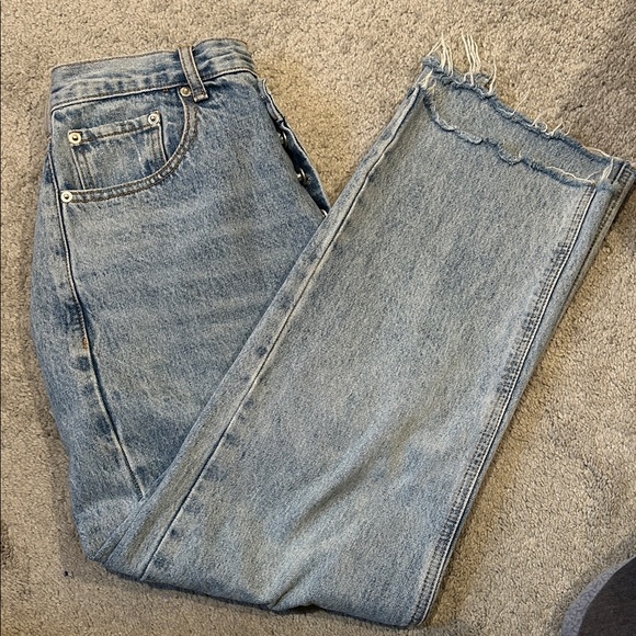 Princess Polly Denim - Princess Polly Light Wash Jeans Frayed Hem Trendy Oversized Asymmetrical 4